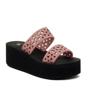 Rocket Dog Pink Laser-Cut Double Strap Platform Slide